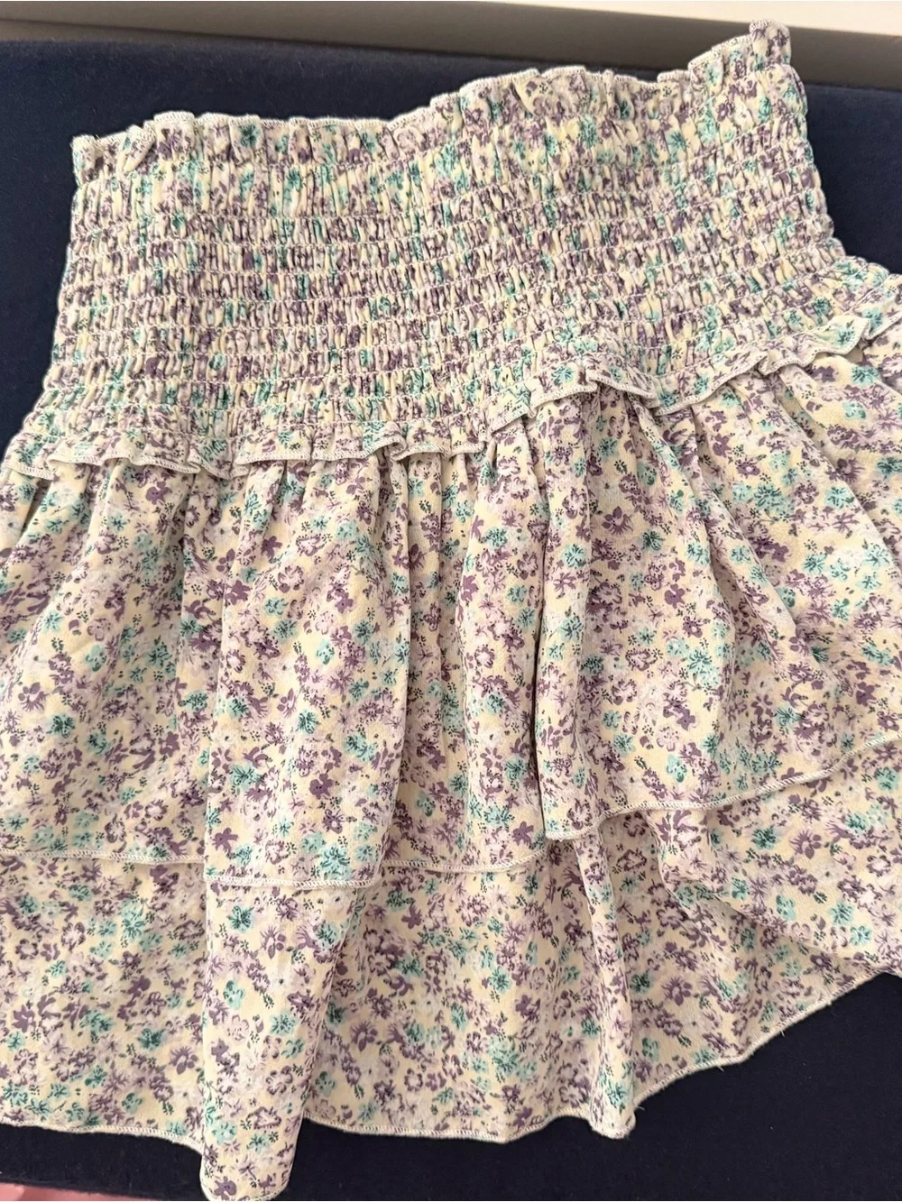 Katie J NYC Cream Mini Skirt with Lavender and Mint Floral Smocking